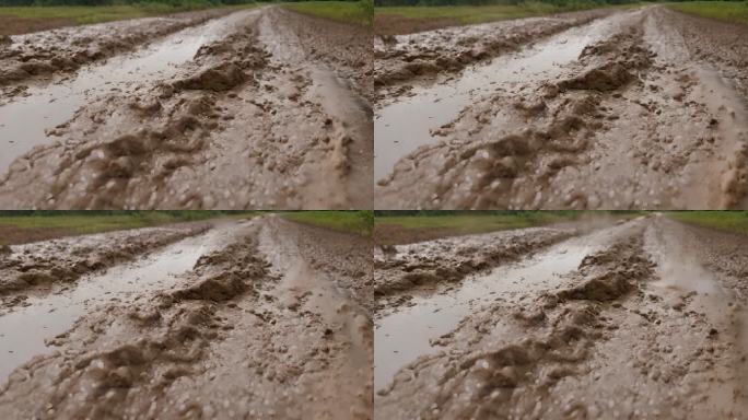 乡村道路上的泥泞土路