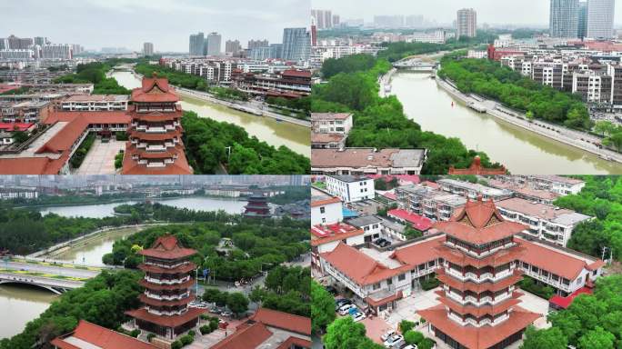 河北沧州地标建筑清风楼航拍