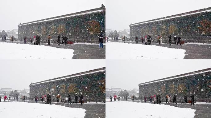 大同九龙壁下雪雪景