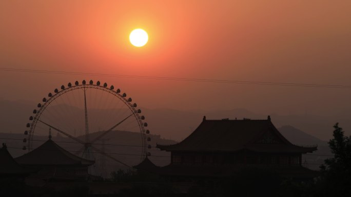 日落延时4K 落日 摩天轮 寺庙