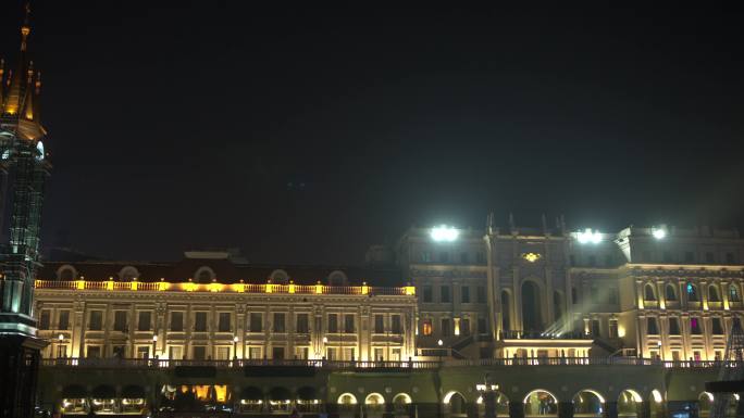 航拍哈尔滨索菲亚广场夜景