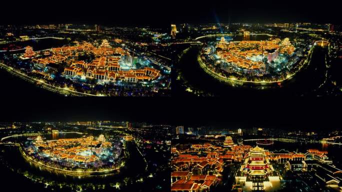 河北沧州南川老街夜景航拍