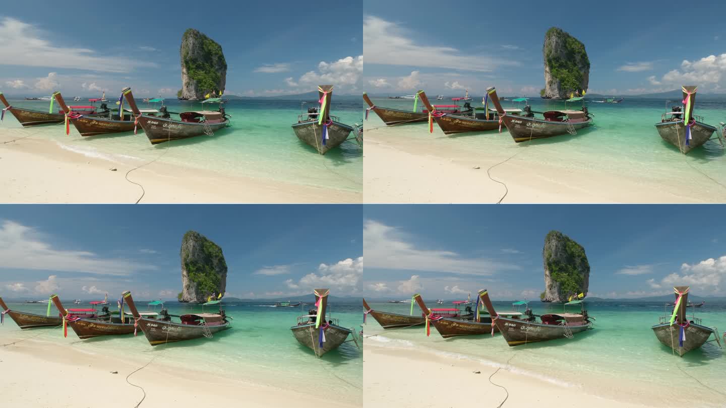 泰国甲米四岛海滨长尾船自然风光