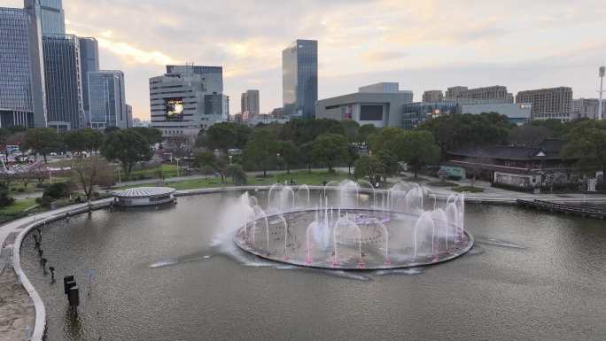 台州椒江市民广场喷泉航拍