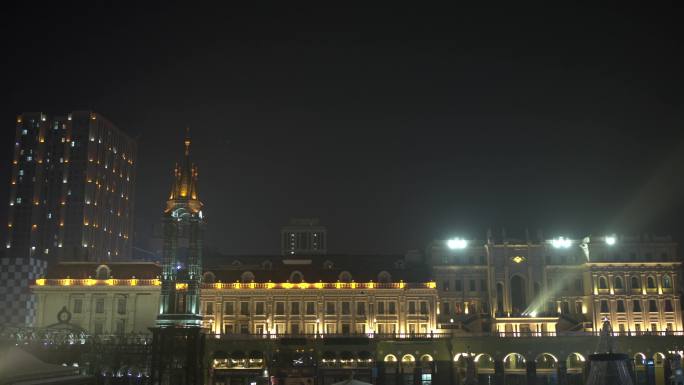 航拍哈尔滨旅游圣索非亚广场夜景