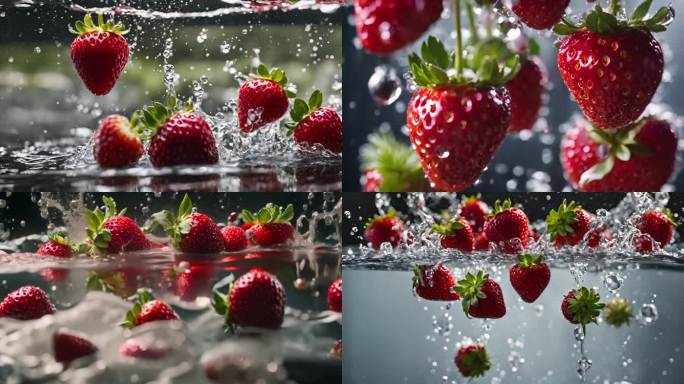 落入水中的草莓 水滴草莓