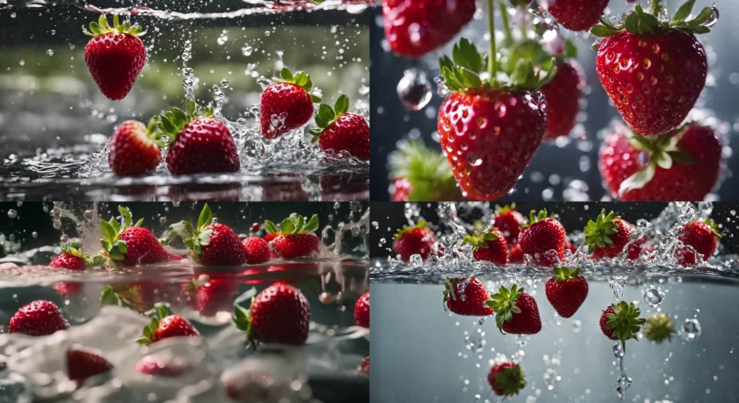 落入水中的草莓 水滴草莓