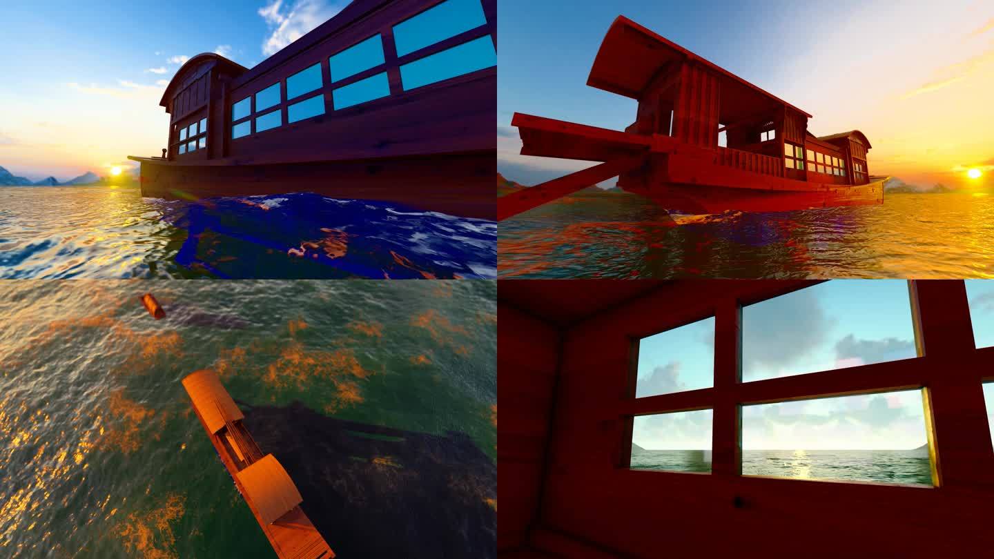 夕阳下的南湖红船视频
