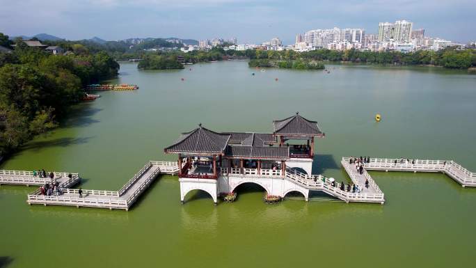 惠州城市建筑西湖冬季风光山水风景航拍