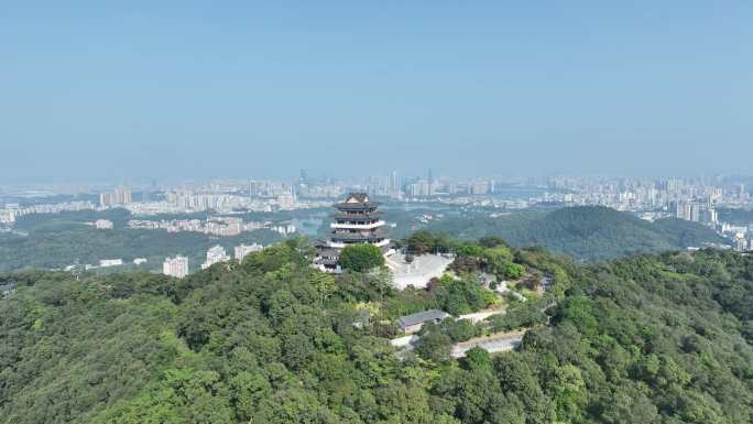 惠州挂榜阁航拍红花湖景区山峰山顶风光风景