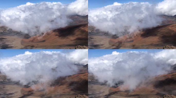 随着时间流逝，云层优雅地包裹着哈雷阿卡拉陨石坑。