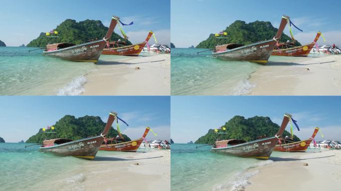 泰国甲米四岛海滨长尾船自然风光