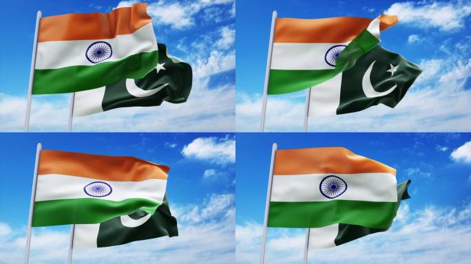 印度与巴基斯坦国旗飘动