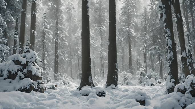 树林中的积雪下雪天气