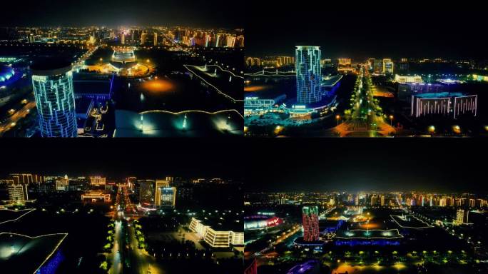河北沧州城市夜景灯光航拍 (2)