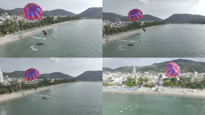 HDR泰国普吉岛海上滑翔伞航拍