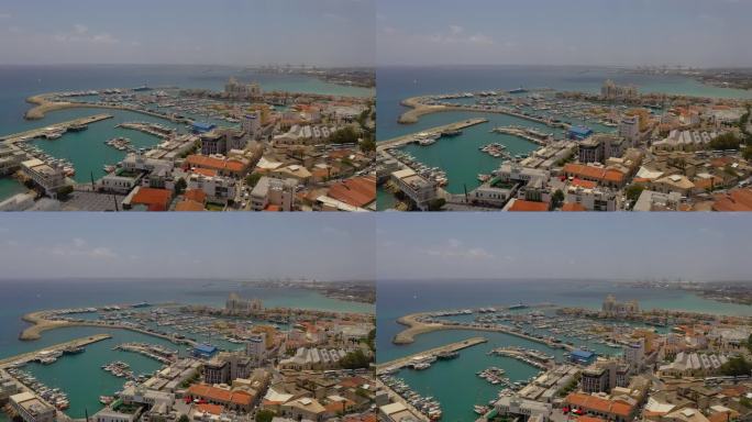 利马索尔。塞浦路斯。码头与游艇的俯视图。