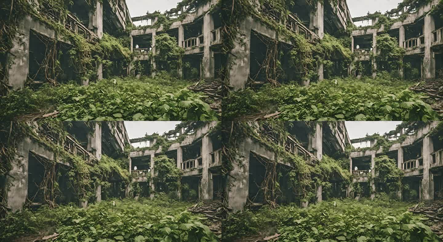 藤蔓爬上破败的建筑