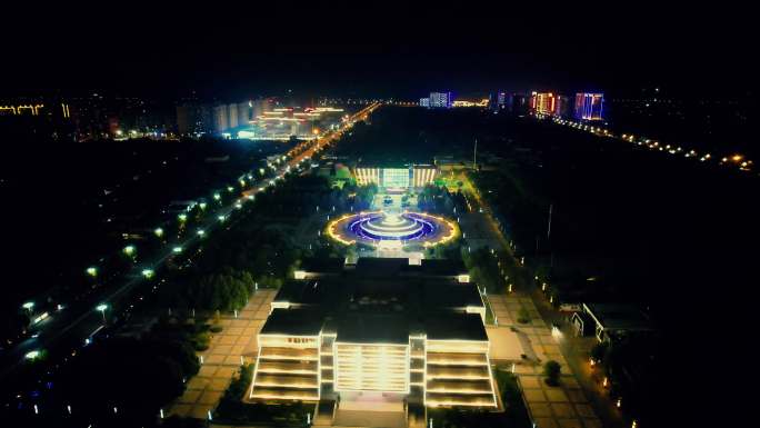 河北沧州博物馆规划馆图书馆夜景航拍