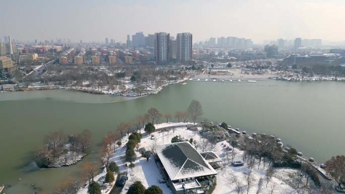 【合集】山东枣庄东湖公园冬季雪景航拍01