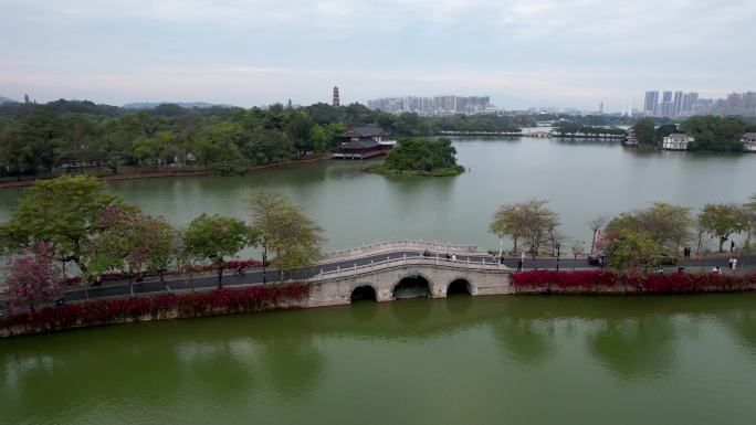 惠州城市建筑西湖冬季风光山水风景航拍