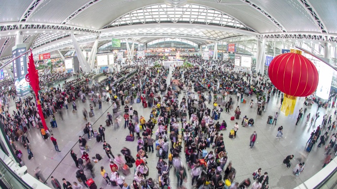 春节回家 春运高峰期 高铁站延时摄影