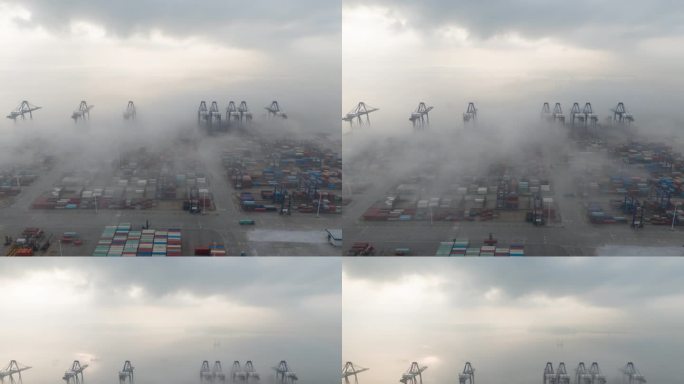码头大雾笼罩还是继续繁忙作业