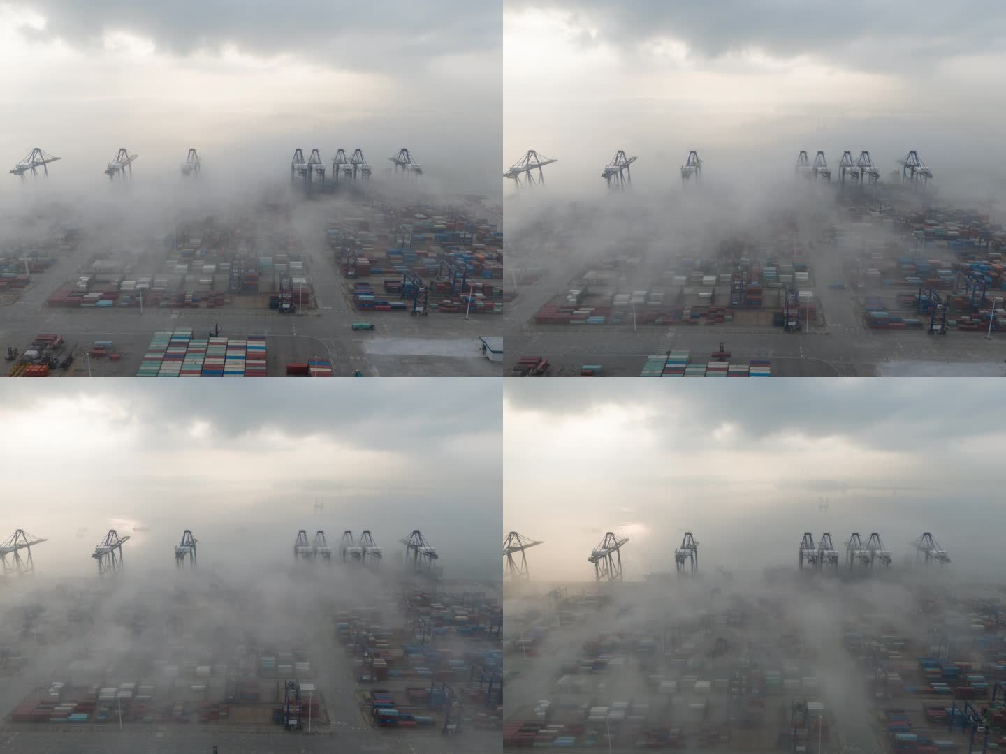 码头大雾笼罩还是继续繁忙作业