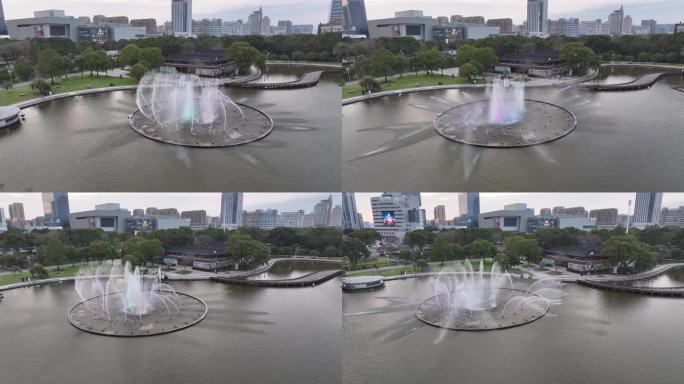 台州椒江市民广场喷泉航拍
