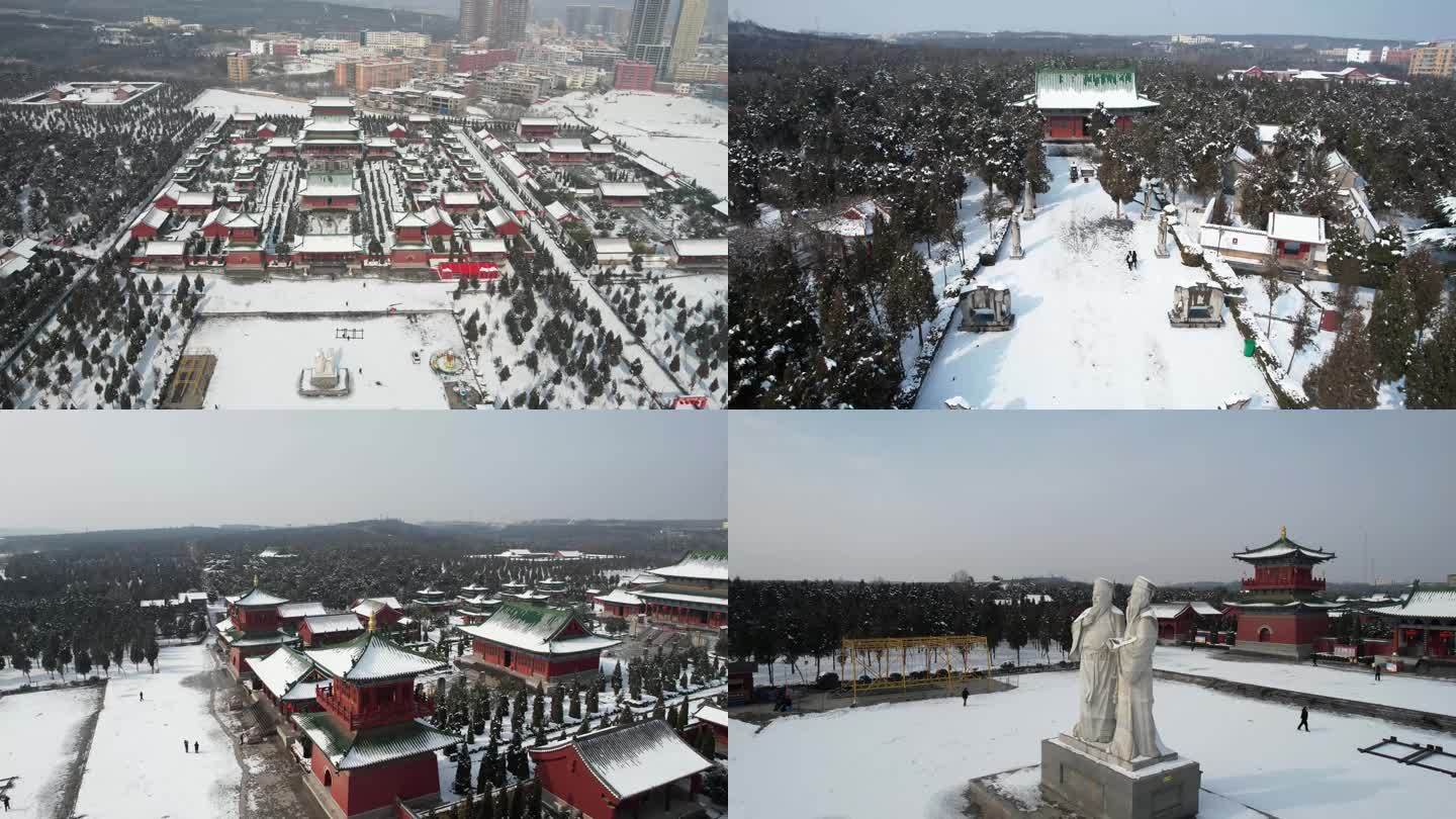 航拍雪景中的伊川二程文化园