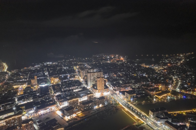 夜景 城市 县城 街道 航拍 延时 庆元