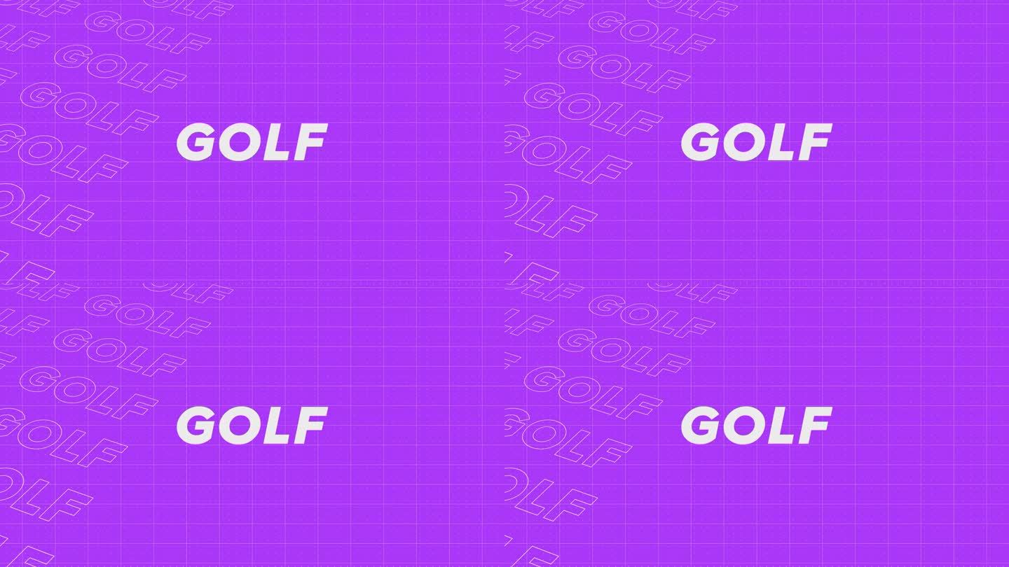 高尔夫紫色促销标题页动态动画循环。行介绍流上吸引人的显示屏幕无缝背景卡。创意推广节目广播体育设计。