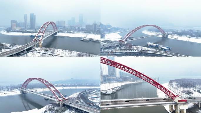 晴川桥雪景航拍4K