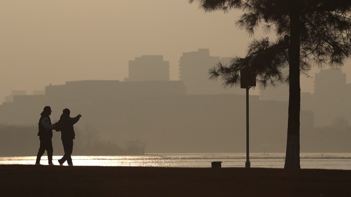 城市 风景 人文 湖 夕阳