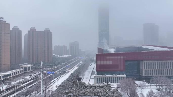 4K 武汉市民之家 雪景 武汉 地标