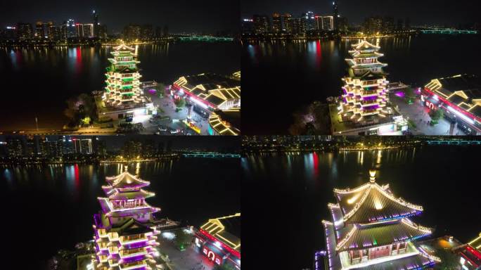 惠州城市夜景西湖风光合江楼古建航拍