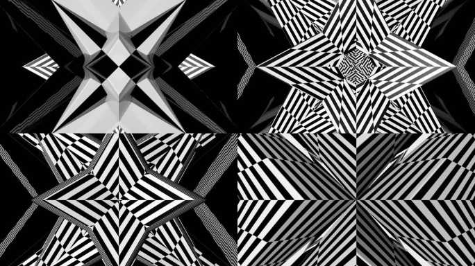 黑白色块构成万花筒棱镜抽象图案运动背景
