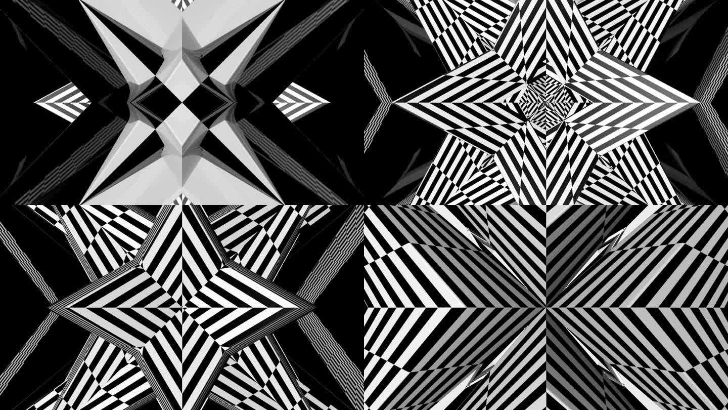 黑白色块构成万花筒棱镜抽象图案运动背景