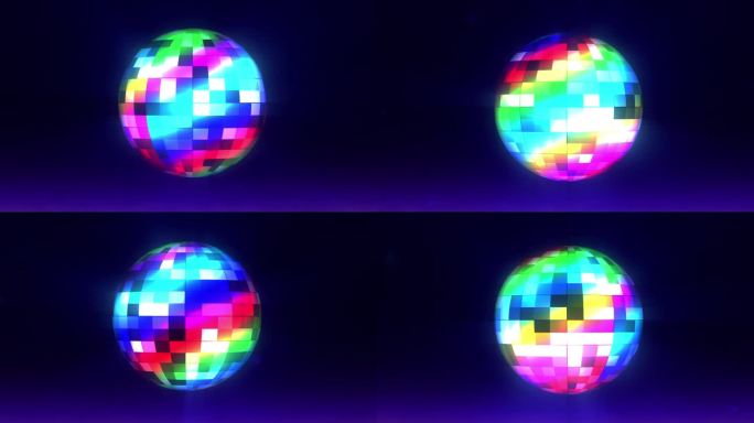 一个漂浮的发光的彩色迪斯科球在太空中旋转。完美的环发光球夜总会聚会，舞蹈和音乐