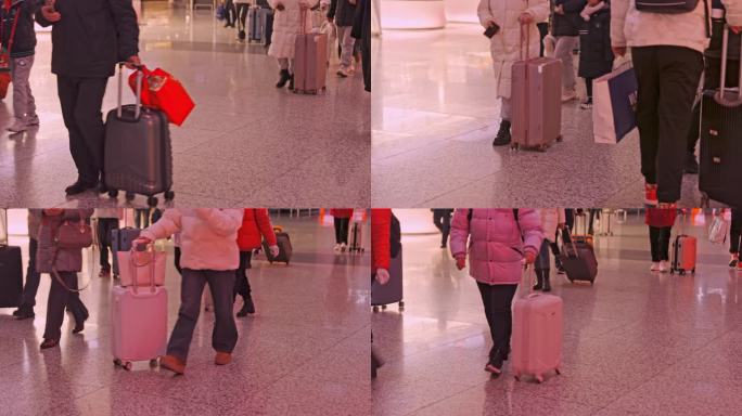 春运过年春节人流高铁站行李箱拉杆箱回家