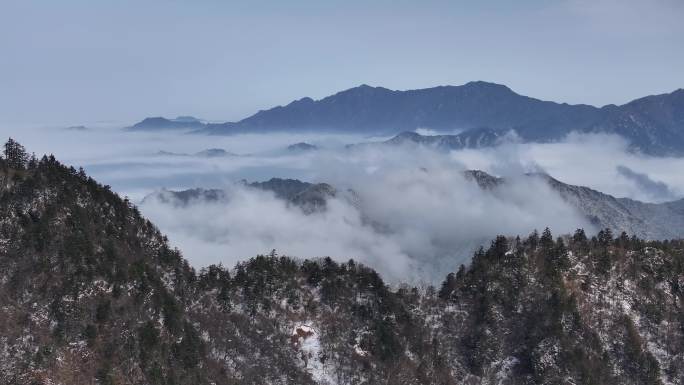 秦岭 雪景 雾凇 高清 4k 航拍