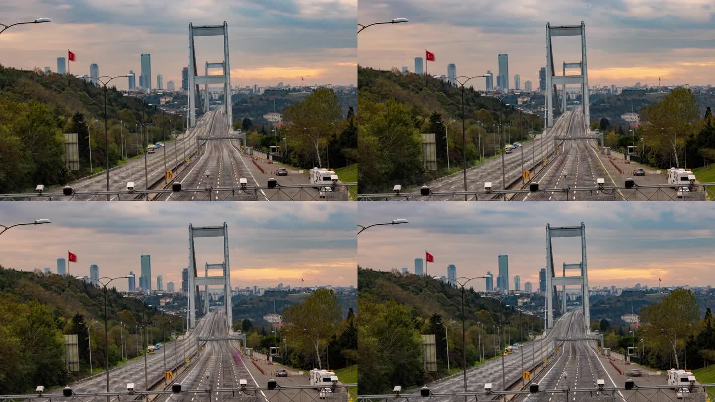 T/L标志性的法提赫苏丹穆罕默德大桥尽头的交通与伊斯坦布尔的亚洲一侧，#Istanbul vibes
