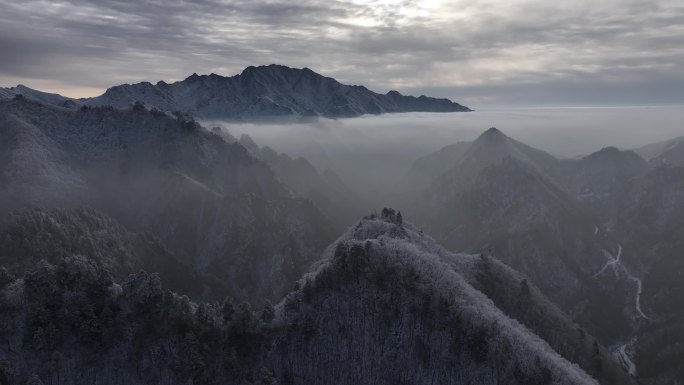 秦岭 雪景 雾凇 高清 4k 航拍