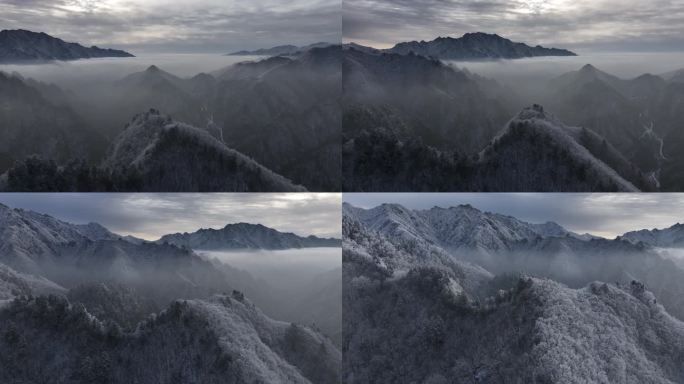 秦岭 雪景 雾凇 高清 4k 航拍