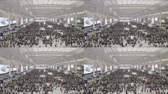 春运过年春节人流高铁站候车大厅虹桥火车站