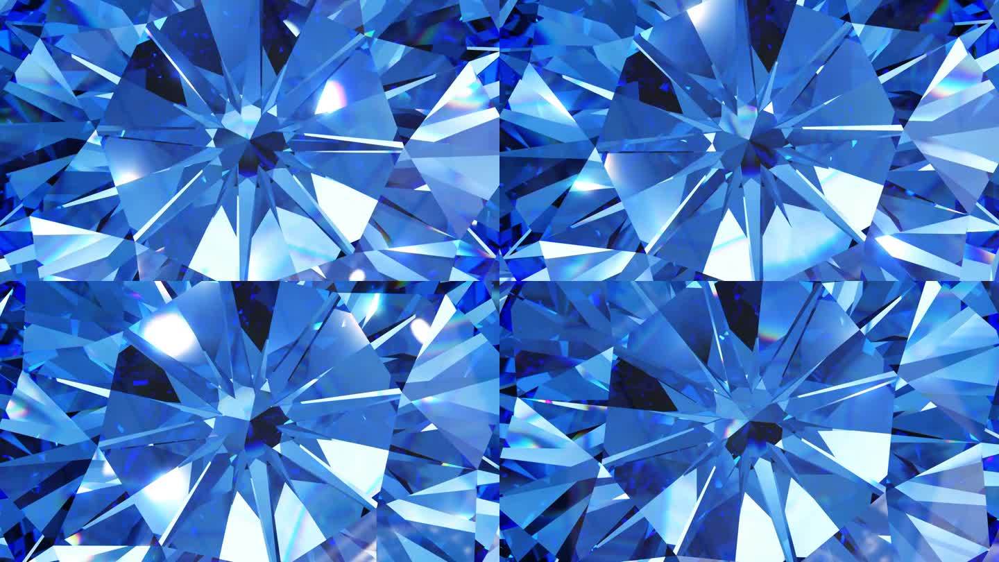 美丽闪亮的蓝宝石水晶。万花筒，旋转背景，循环动画