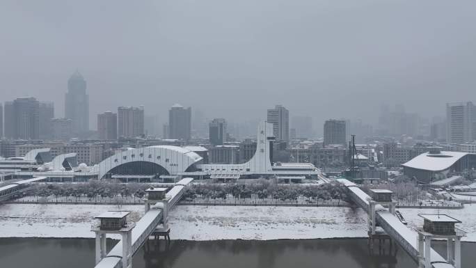 4K 汉口江滩 雪景 武汉 科技馆 地标