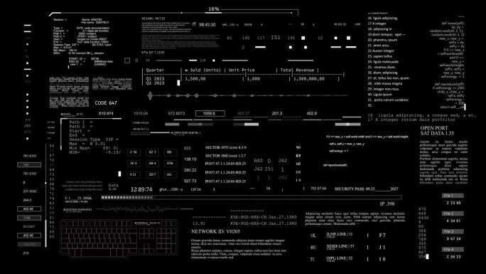 UI HUD技术信息图元素。HUD 2GFX技术科幻2D纹理。用户界面数据显示。AI .data文本