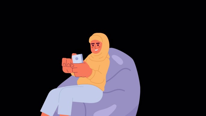 放松头巾女孩在豆袋椅2D角色动画