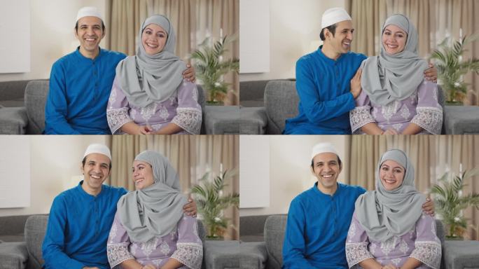 快乐的穆斯林夫妇嘲笑别人